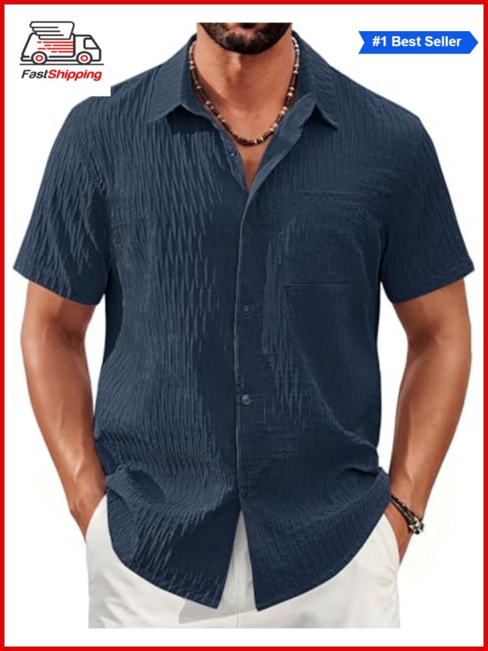 ✨Cotrasen Men's Short Sleeve Button Down Textured Summer Shirt - Size M -